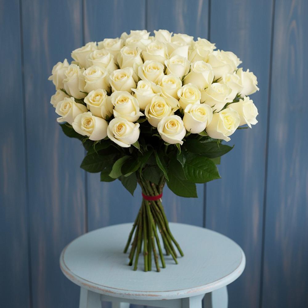 Букет 51 Белая роза Эдлесс Лав в Надежде
