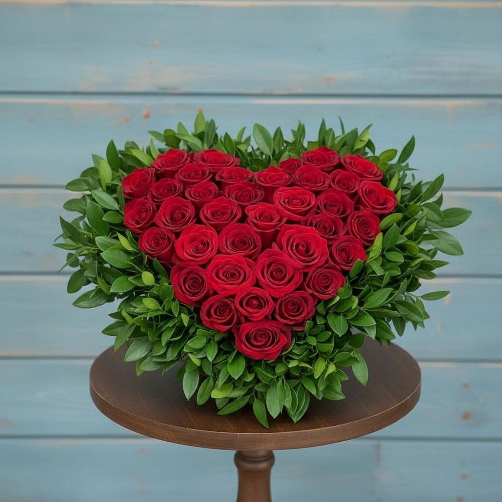 Цветочная композиция из Розы в виде сердца в Надежде