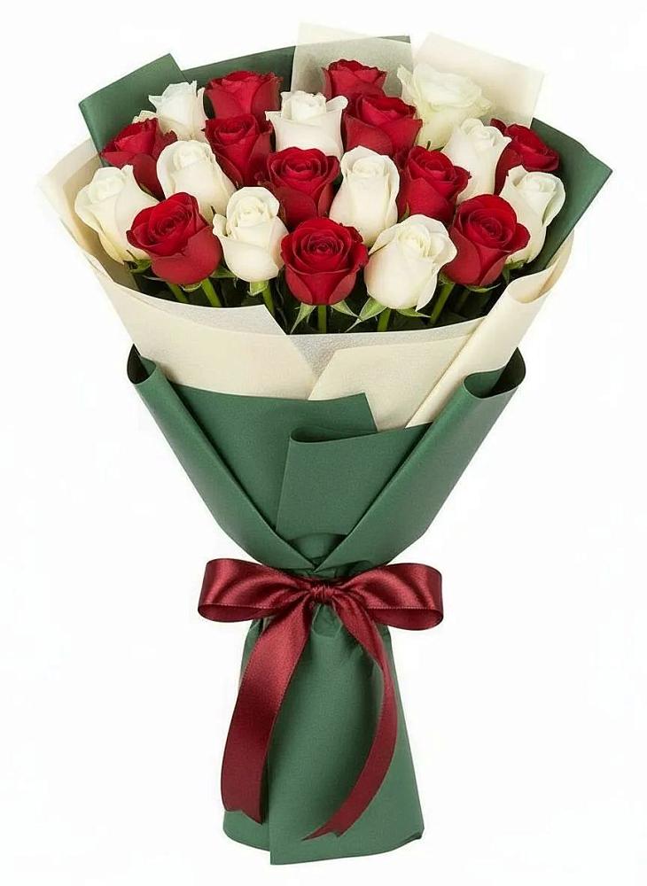 Букет Микс из красных и белых роз в Надежде