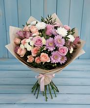 Букет цветов из:  Хризантемы, Розы и Альстромерии в Надежде