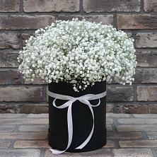 Цветочная композиция из Гипсофила в шляпной коробке в Надежде